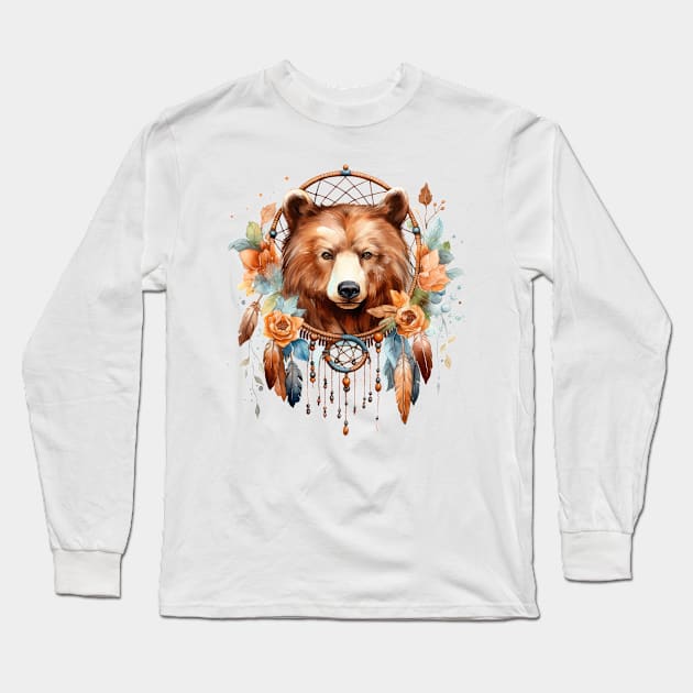 Native American Bear Long Sleeve T-Shirt by Chromatic Fusion Studio